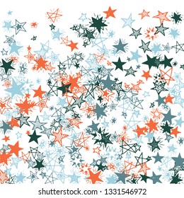 Falling Stars. Hand Drawn New Year Background with Doodle Stars for Placard, Cover, Banner. Bright Starry Pattern with Simple Childish Elements. Trendy Vector Background for Party Decoration.