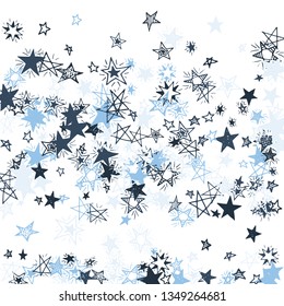 Falling Stars. Hand Drawn New Year Background with Doodle Stars for Print, Cover, Brochure. Bright Starry Pattern with Simple Childish Elements. Trendy Vector Background for Party Decoration.