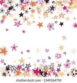 Falling Stars. Hand Drawn New Year Background with Doodle Stars for Placard, Poster, Banner. Bright Starry Pattern with Simple Childish Elements. Pretty Vector Background for Party Decoration.