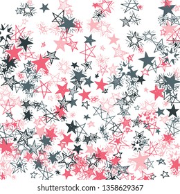 Falling Stars. Hand Drawn New Year Background with Doodle Stars for Placard, Cover, Brochure. Bright Starry Pattern with Simple Childish Elements. Cute Vector Background for Party Decoration.