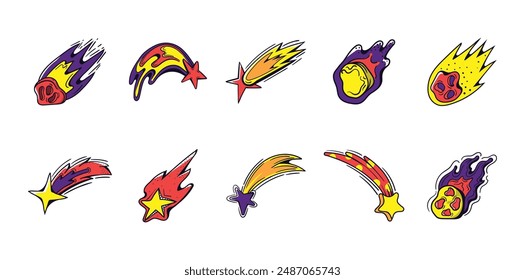 Falling stars illustrations, perfect for celestial, magical, and night sky-themed designs