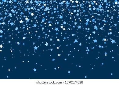Falling stars on blue background. Stars Confetti. Christmas, New Year celebration holiday background. Vector Illustration.