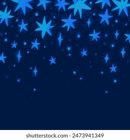 Estrellas que caen sobre fondo oscuro. Ilustración vintage de Vector con estrellas azules brillantes. Abstractas fondo de vacaciones mágico dibujado a mano con lugar para el texto. Diseño para tarjeta de felicitación, invitación, Anuncio