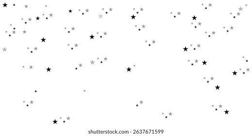 Falling stars on white background. Flying shiny stars. Star of confetti illustration. Black and gray stars scattered.