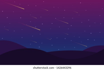 falling stars over the night sky in a mountain scene wallpaper