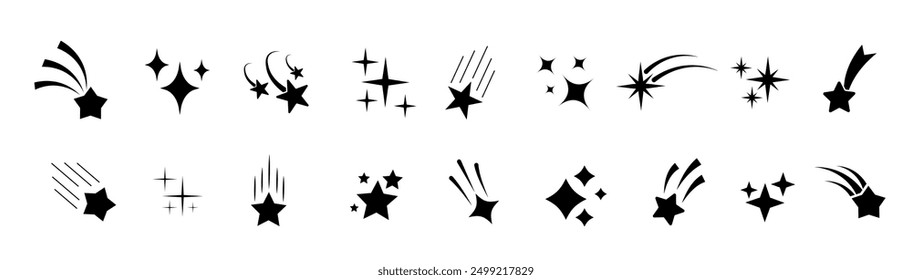 Falling stars set icon. Stars icon collection. Different star shapes. Black stars icon set.  Sparkle star icon set. Vector illustration 