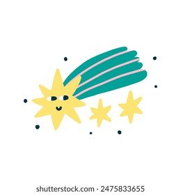 Falling Stars Smile Face. Vector Clipart Character