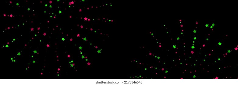 Falling stars. Star Rain. Green and pink colors. Festive background. Abstract texture on a black background. Vector illustration, eps 10