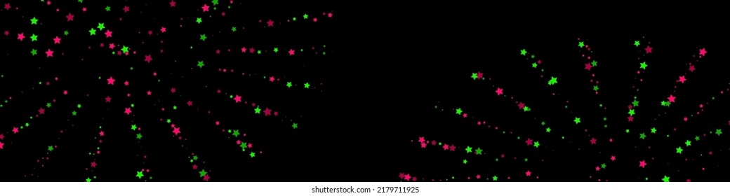 Falling stars. Star Rain. Green and pink colors. Festive background. Abstract texture on a black background. Vector illustration, eps 10