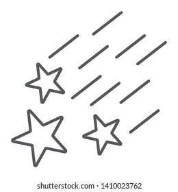 Falling stars thin line icon, night and forecast, shooting stars sign, vector graphics, a linear pattern on a white background, eps 10.