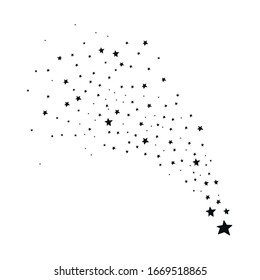 Falling stars. Vector illustration in doodle style. Black Star with on White Background. Meteoroid, Comet, Asteroid, Stars