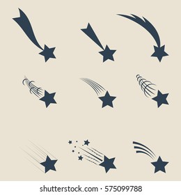 Falling  Stars Vector Set Icons Of Meteorites And Comets