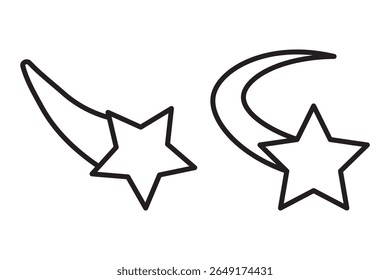 Falling stars vector set. Shooting stars isolated from transparent background. Two Different falling star icon vector.