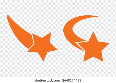 Falling stars vector set. Shooting stars isolated from transparent background. Two Different falling star icon vector.