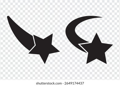 Falling stars vector set. Shooting stars isolated from transparent background. Two Different falling star icon vector.