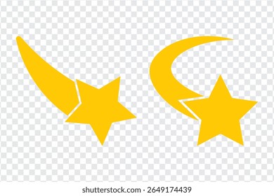 Falling stars vector set. Shooting stars isolated from transparent background. Two Different falling star icon vector.
