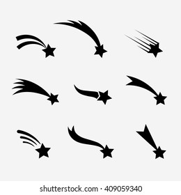 Falling stars vector set. Shooting stars isolated from background. Icons of meteorites and comets. 