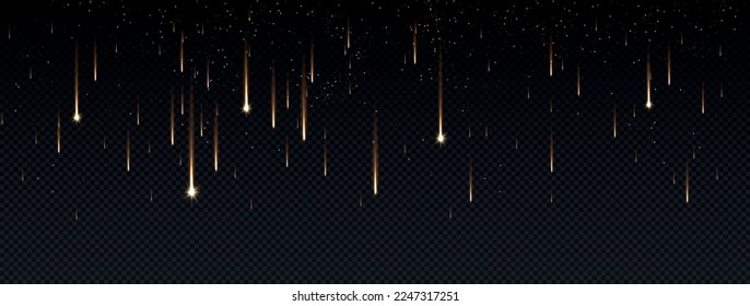 Falling stars yellow. Lights and fireflies. Interface for programs and applications on copy space. Magic and sorcery, mysticism. Realistic flat vector illustrations isolated on transparent background