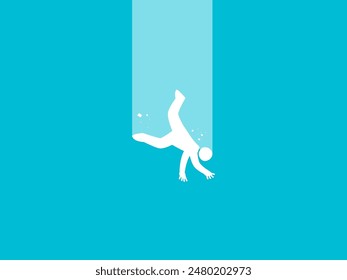 A falling Stickman on a blue background. Isolated Vector Illustration