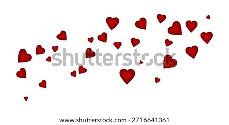 Falling stitched paper hearts confetti on white background. Eminent vector illustration.