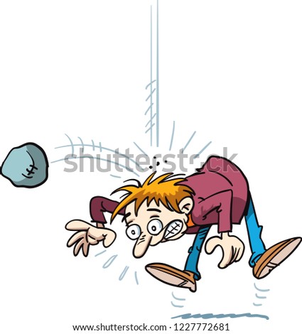 Falling stone drops on the man