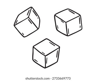 Cubos de açúcar caindo rabiscar ícone desenhado à mão. Símbolo de clipart de linha de cubo de açúcar de desenho de contorno. Ilustração vetorial