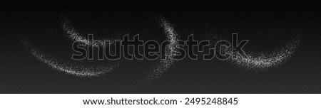 Falling sugar powder, flying salt. White crystals isolated on a transparent background. Vector illustration.
