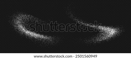 Falling sugar powder, flying salt. White crystals isolated on a transparent background. Vector illustration.