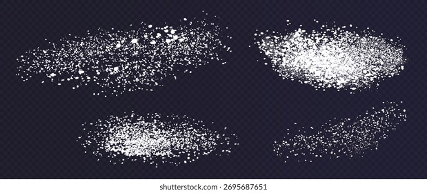 Queda de cristais de açúcar ou sal sobre um fundo transparente. Açúcar branco ou sal. Ilustração vetorial.