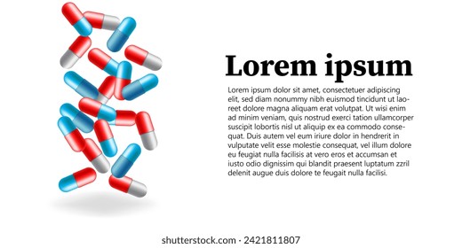 Falling Tablets Banner design with space for text, Slide design for Medical presentation
