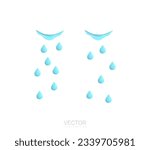 Falling tears. Realistic vector cartoon character icon design. Isolated on white background. Cry, tears concept
