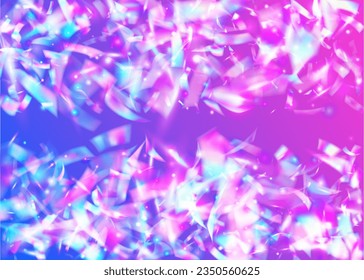 Falling Texture. Metal Design. Purple Retro Glare. Shiny Christmas Template. Holiday Art. Glamour Foil. Rainbow Tinsel. Hologram Background. Blue Falling Texture