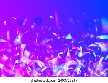 Falling Tinsel. Carnival Sparkles. Purple Metal Background. Glamour Foil. Party Burst. Blur Abstract Decoration. Cristal Confetti. Luxury Art. Blue Falling Tinsel