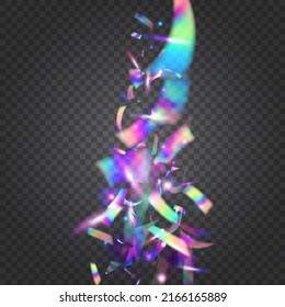 Falling Tinsel. Holiday Art. Carnival Confetti. Kaleidoscope Effect. Laser Prism. Purple Retro Glare. Fantasy Foil. Shiny Colorful Wallpaper. Violet Falling Tinsel