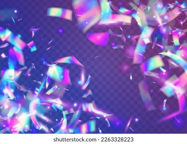 Falling Tinsel. Transparent Sparkles. Fiesta Foil. Party Flyer. Blue Shiny Glitter. Flying Art. Iridescent Confetti. Disco Vaporwave Sunlight. Pink Falling Tinsel