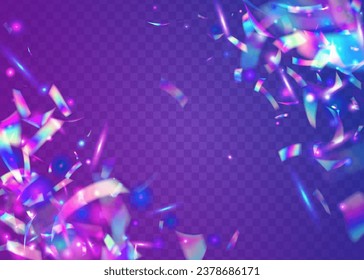 Falling Tinsel. Unicorn Foil. Shiny Colorful Gradient. Violet Party Glitter. Neon Background. Retro Banner. Rainbow Confetti. Glamour Art. Purple Falling Tinsel