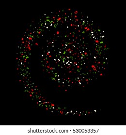 Falling tiny colorful bright confetti pieces on black background. Vector Illustration.