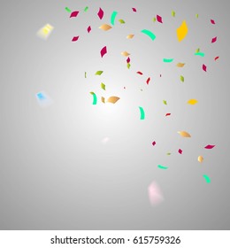 Falling tiny colorful confetti on glowing background and copy space for celebration party holiday decoration.Texture for you design birthday and Christmas and new year.