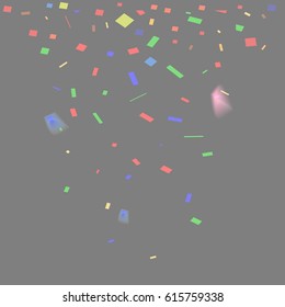 Falling tiny colorful confetti on glowing background and copy space for celebration party holiday decoration.Texture for you design birthday and Christmas and new year.