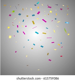 Falling tiny colorful confetti on glowing background and copy space for celebration party holiday decoration.Texture for you design birthday and Christmas and new year.