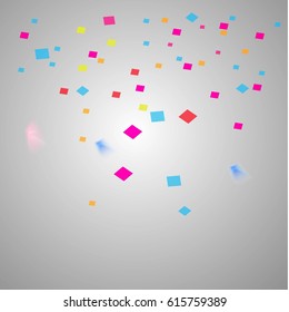 Falling tiny colorful confetti on glowing background and copy space for celebration party holiday decoration.Texture for you design birthday and Christmas and new year.