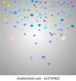 Falling tiny colorful confetti on glowing background and copy space for celebration party holiday decoration.Texture for you design birthday and Christmas and new year.