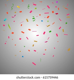 Falling tiny colorful confetti on glowing background and copy space for celebration party holiday decoration.Texture for you design birthday and Christmas and new year.