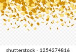 Falling from the top a lot of coins on a transparent background. Vector illustration