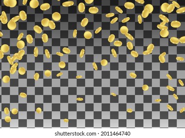 Falling from the top a lot of coins on a transparent background