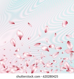 Falling top down flower petals vector background. Spring blossom elements. Bloom parts flying confetti pattern isolates on white. Floral backdrop for springtime.