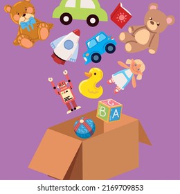 falling toys on box, design