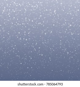 Falling transparent snowflakes with blue-gray sky, changeable background - vector