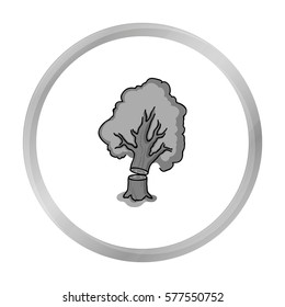 Falling tree icon in monochrome style isolated on white background. Sawmill and timber symbol stock vector illustration.