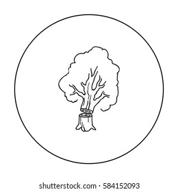 Falling tree icon in outline style isolated on white background. Sawmill and timber symbol stock vector illustration.